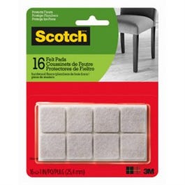 Felt Pads, Adhesive, Square, Beige, 1-In., 16-Ct.