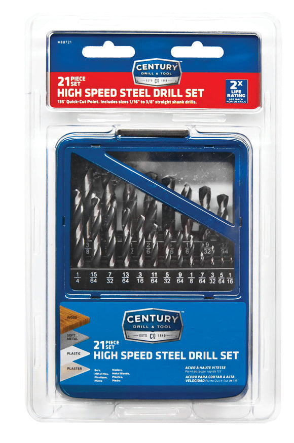 Century Drill And Tool 21 Piece High Speed Steel Drill Bit Set