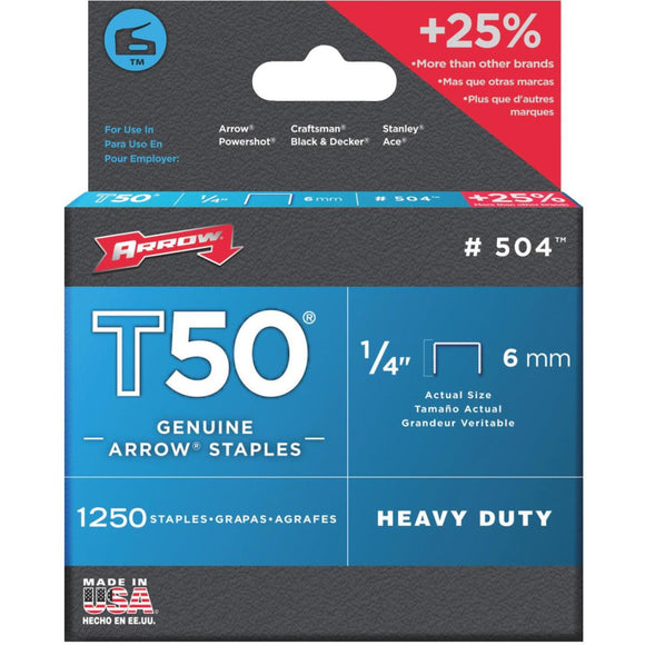 Arrow T50 Heavy-Duty Staple, 1/4 In. (1250-Pack)