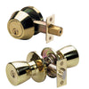 Master Lock Residential Grade 3 Door Hardware Tulip Style Knob Entry Door Lock with Single Cylinder Deadbolt; Combo Pack; Polished Brass