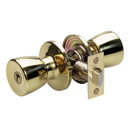 Master Lock Residential Grade 3 Door Hardware Tulip Style Bed and Bath Door Knob; Polished Brass